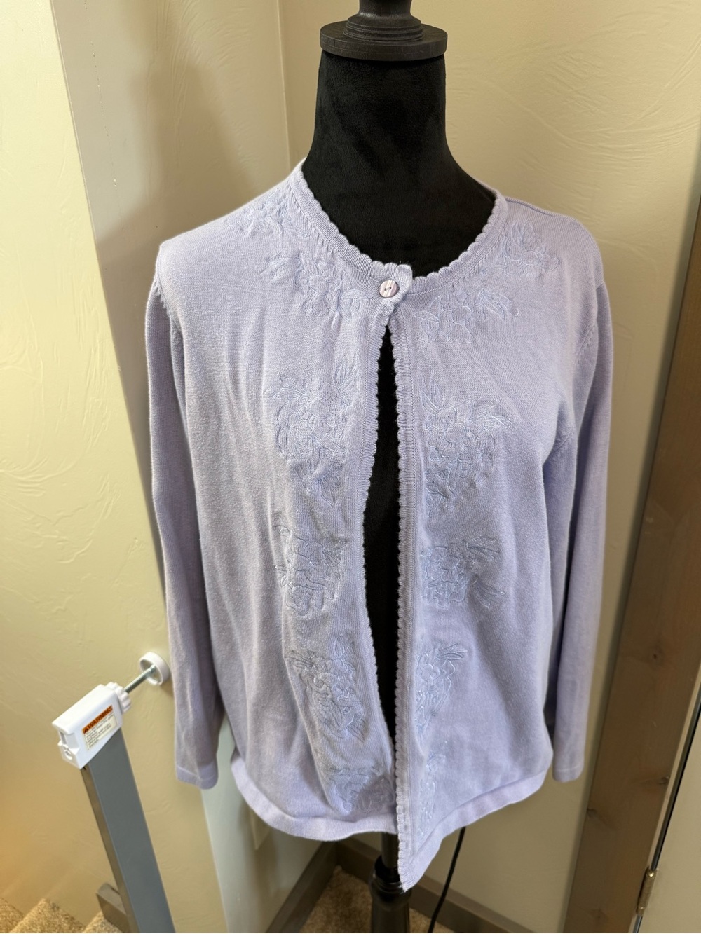 Vintage Jennifer Moore Monochrome Purple Embroidered‎ Top Button Cardigan Cotton